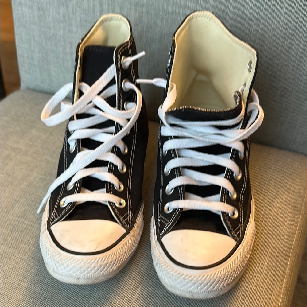 CONVERSE Black and White High-Top Sneakers with Canvas Design